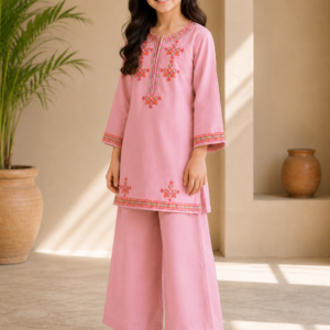 Pink Embroidered 2 Piece Suit for Girls