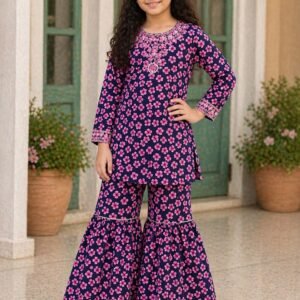 Pink Floral Printed Sharara Suit for Girls