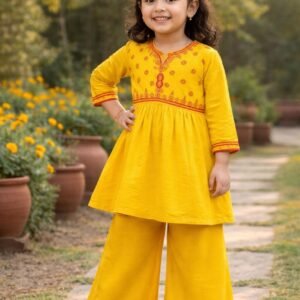 Mustard Yellow Embroidered 2 Piece Suit for Girls